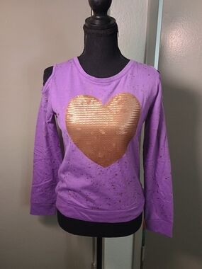 Epic Threads Purple & Gold Heart Long Sleeve Large